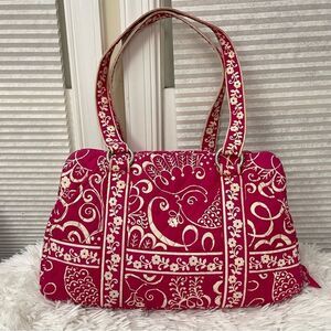 Vera Bradley Large Casual/ Travel Shoulder Hand Bag in “Twirly Bird Pink" Print